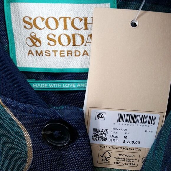 SCOTCH & SODA Bomber Jacket Mens Medium Blue Green Lightweight Jacquard $268 - Picture 3 of 10